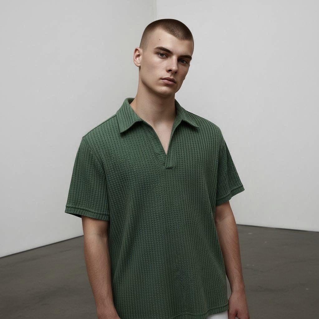 Waffle Knit Polo Dark Green Hiding Bella