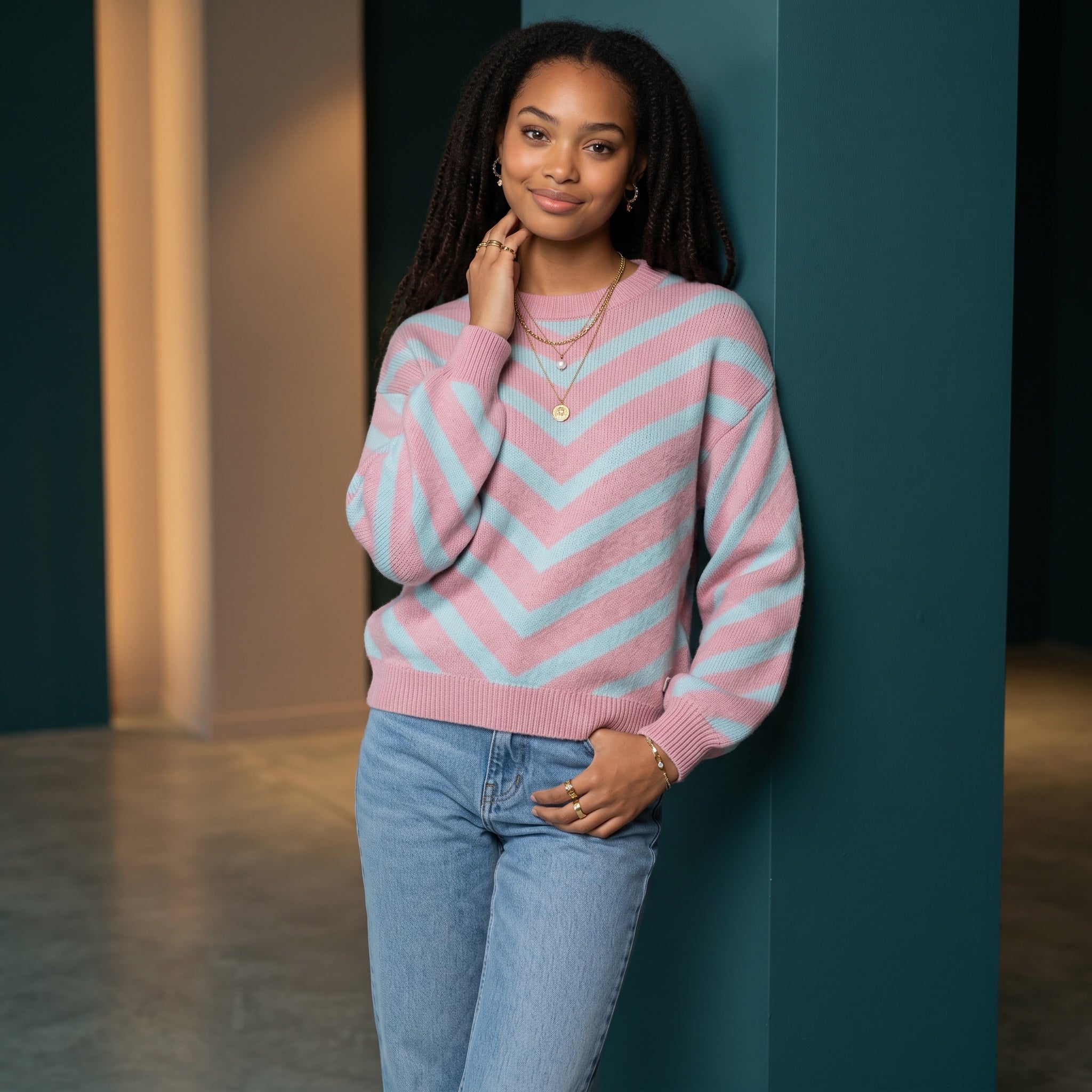 Chevron Jersey Blue Pink