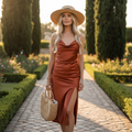 Cami Dress Satin Copper Hiding Bella