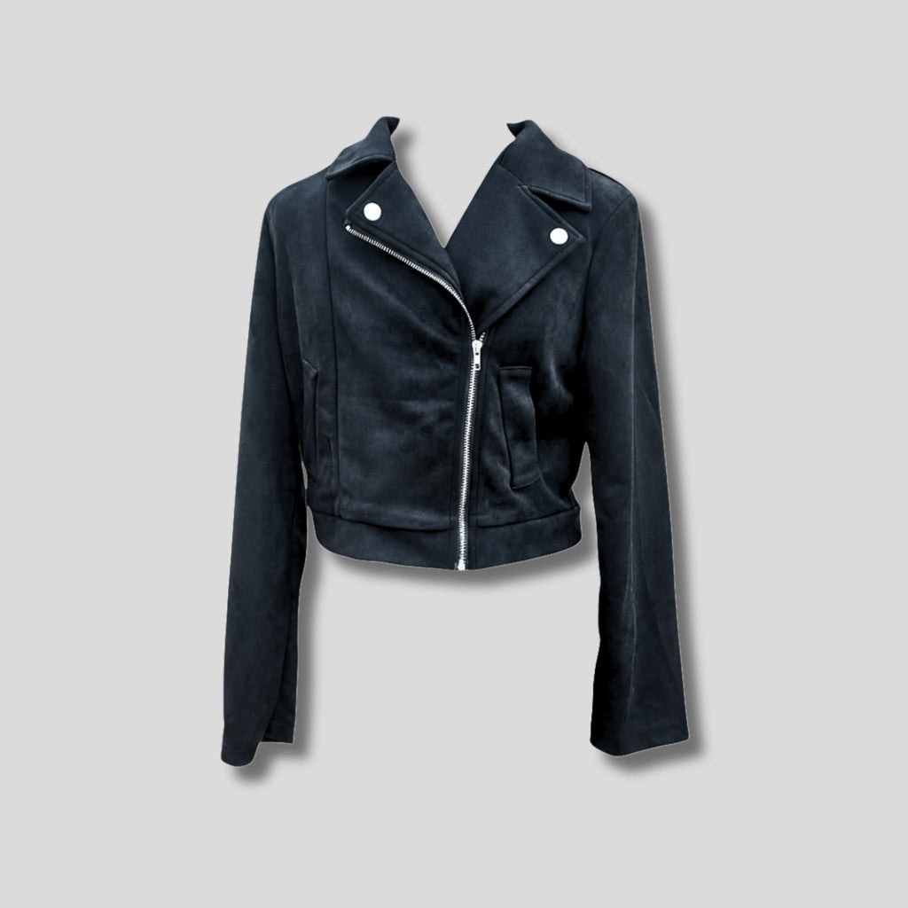 Suede Moto Jacket Black Crop Hiding Bella