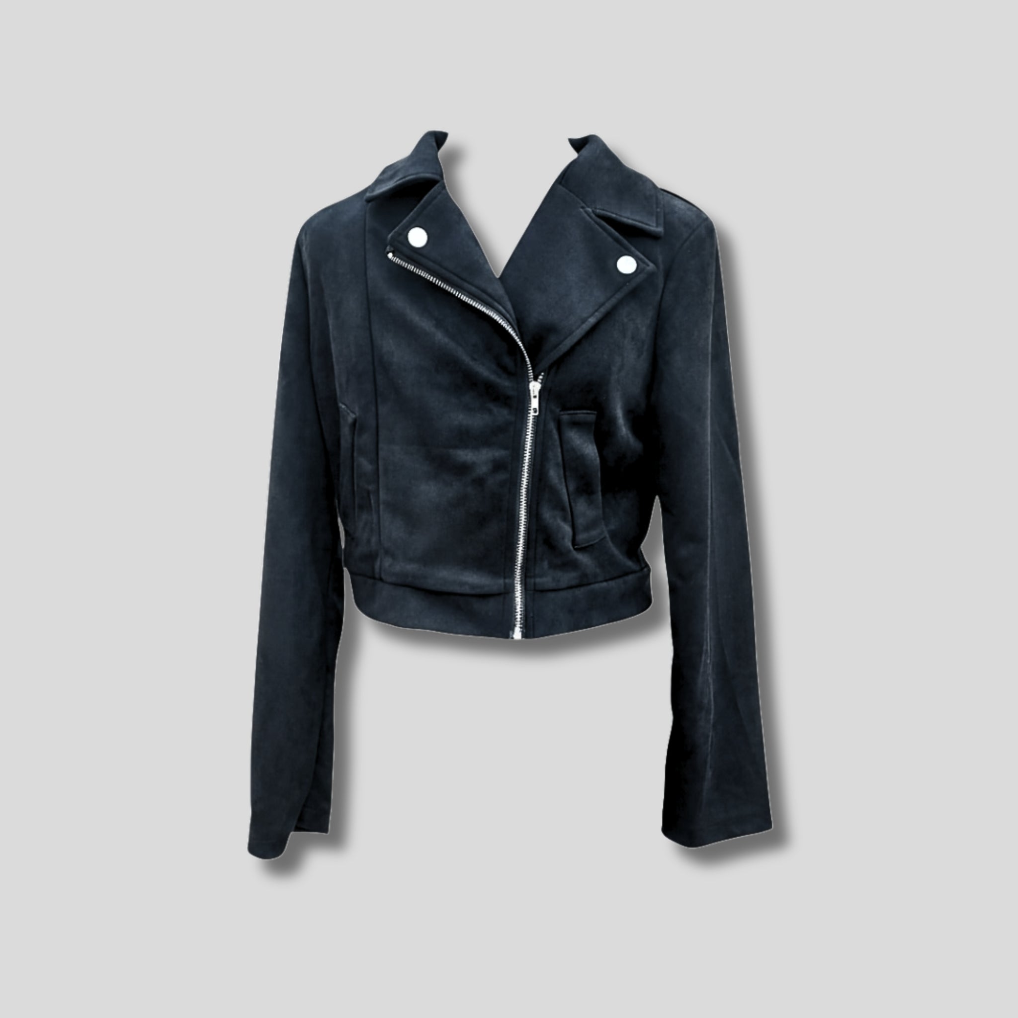 Suede Moto Jacket Black Crop Hiding Bella