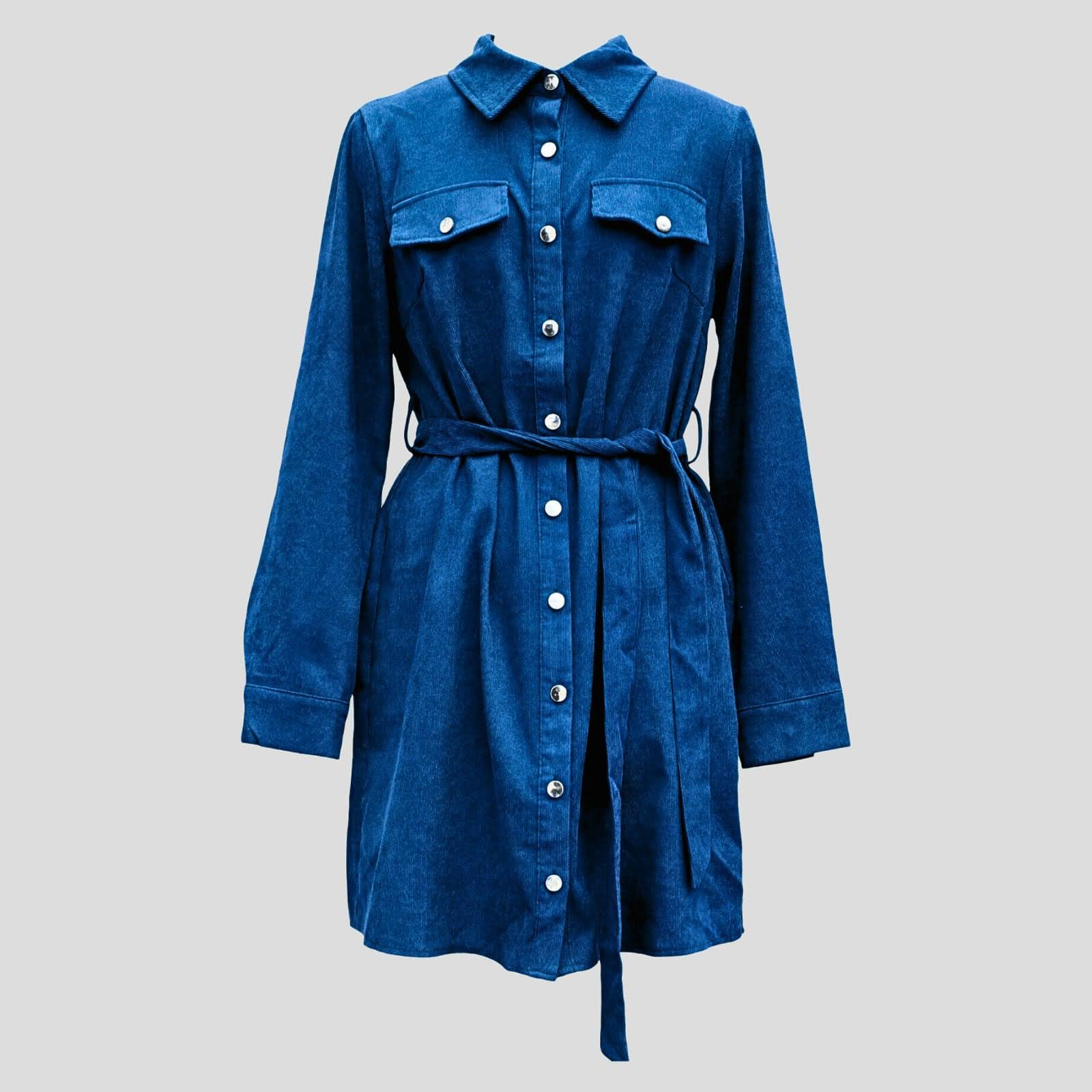Blue Corduroy Jacket Dress Hiding Bella