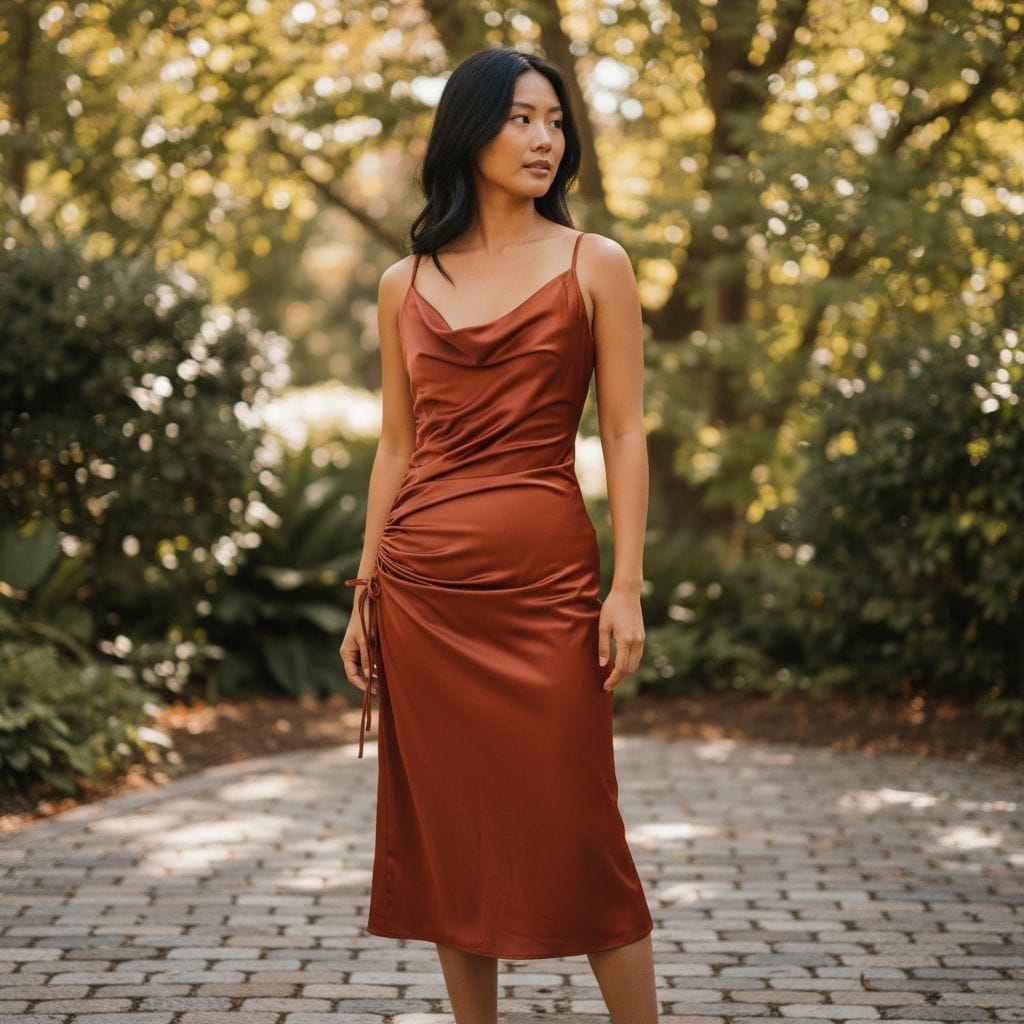 Cami Dress Satin Copper Hiding Bella