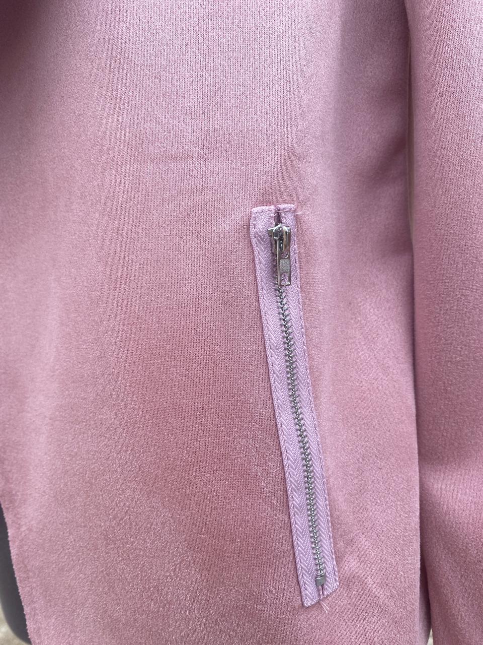 Suede Jacket Open Front Pink Hiding Bella