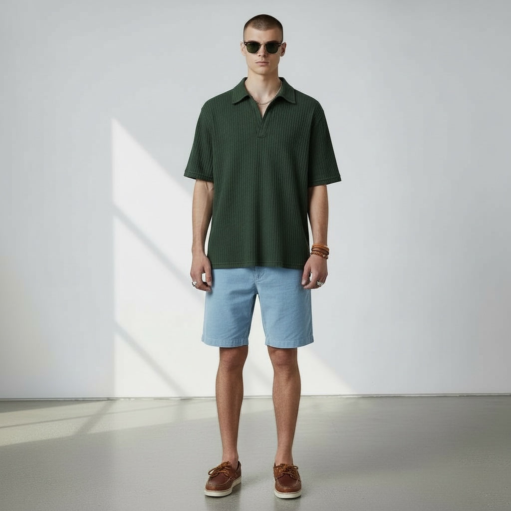 Waffle Knit Polo Dark Green Hiding Bella