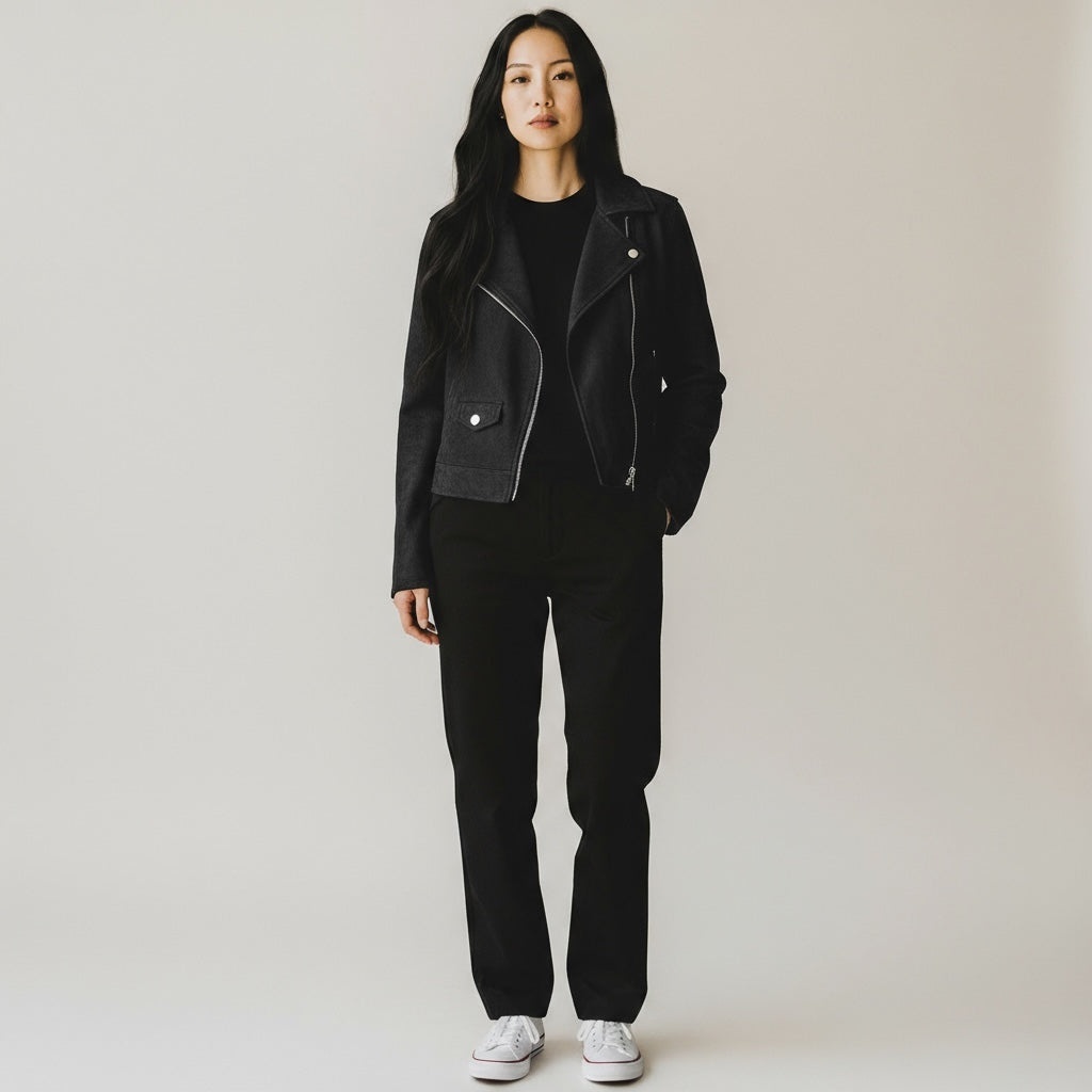Suede Moto Jacket Black Crop Hiding Bella