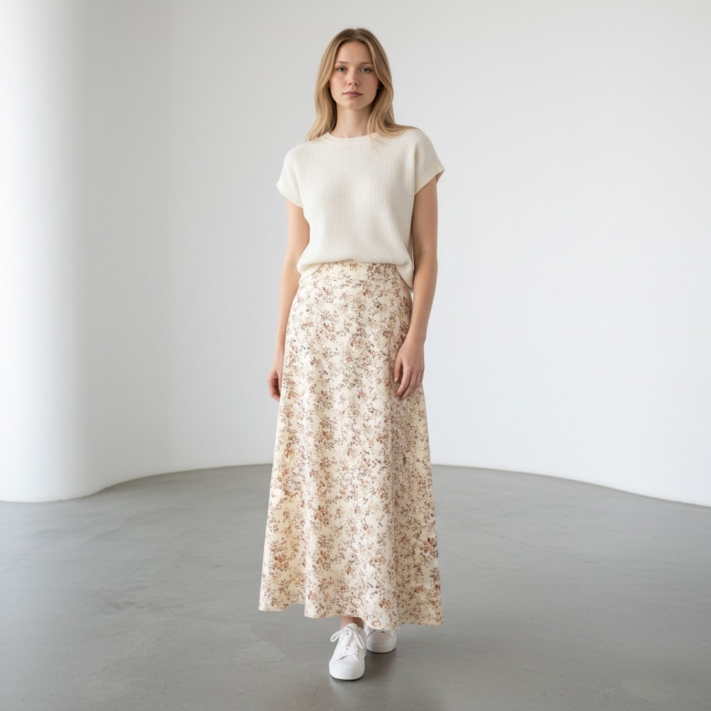 Apricot Floral High Waist Maxi Skirt Hiding Bella