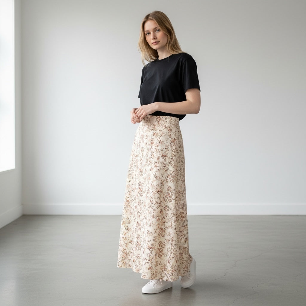 Apricot Floral High Waist Maxi Skirt Hiding Bella