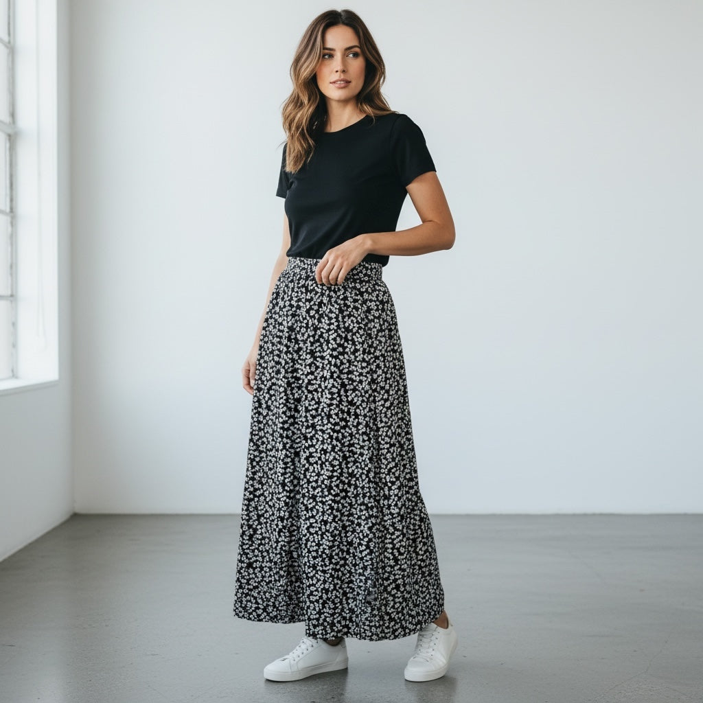 Mono Floral Maxi Skirt Hiding Bella