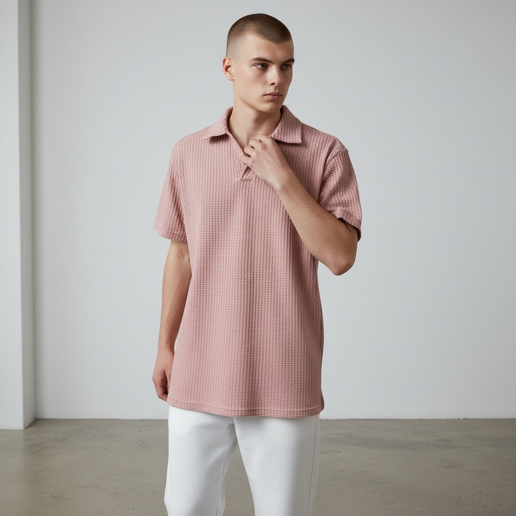 Waffle Knit Polo Pink Hiding Bella