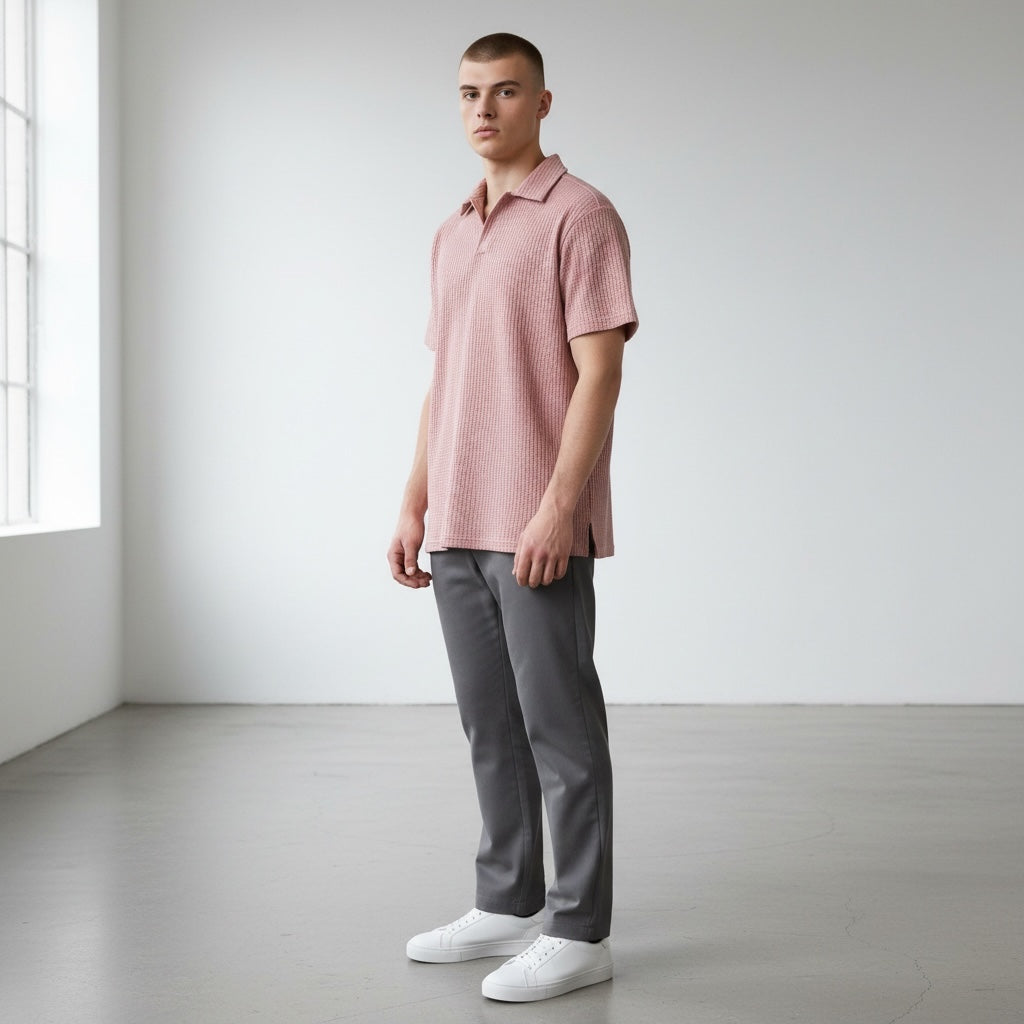 Waffle Knit Polo Pink Hiding Bella