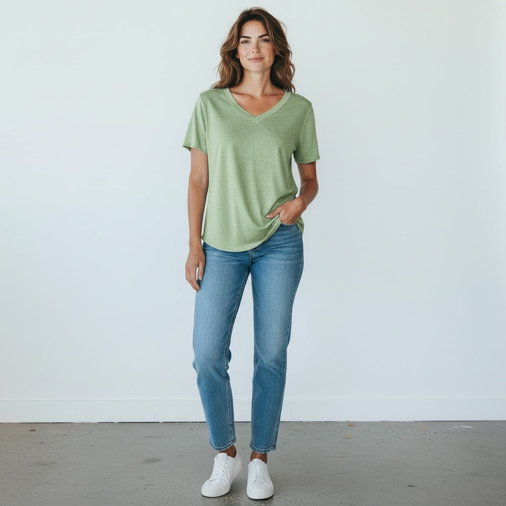 Army Green V Tee Hiding Bella