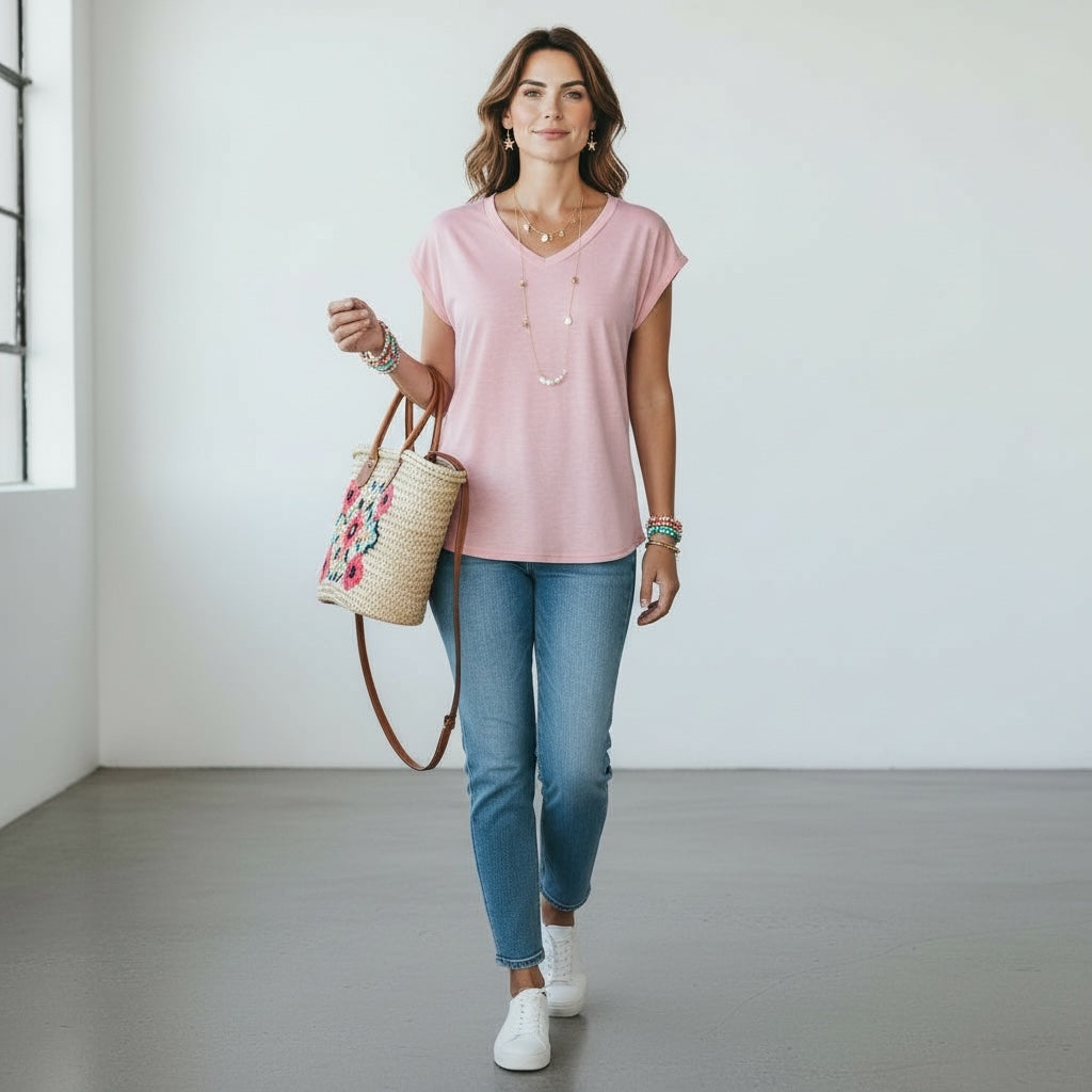 Pink V Tee Hiding Bella