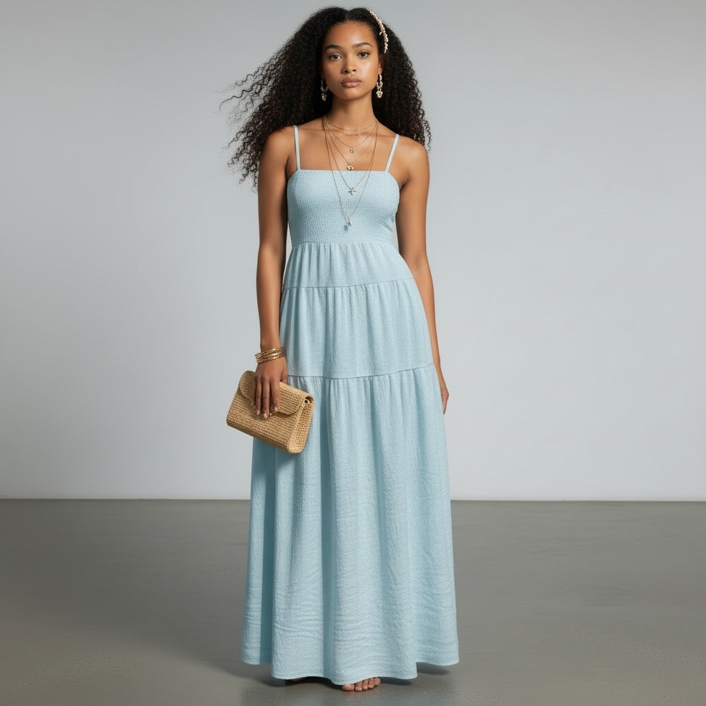 Ruffle Dress Blue Hiding Bella