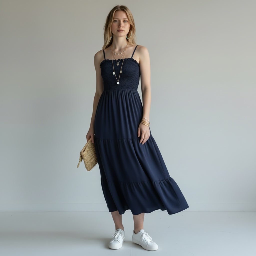 Ruffle Dress Navy Hiding Bella