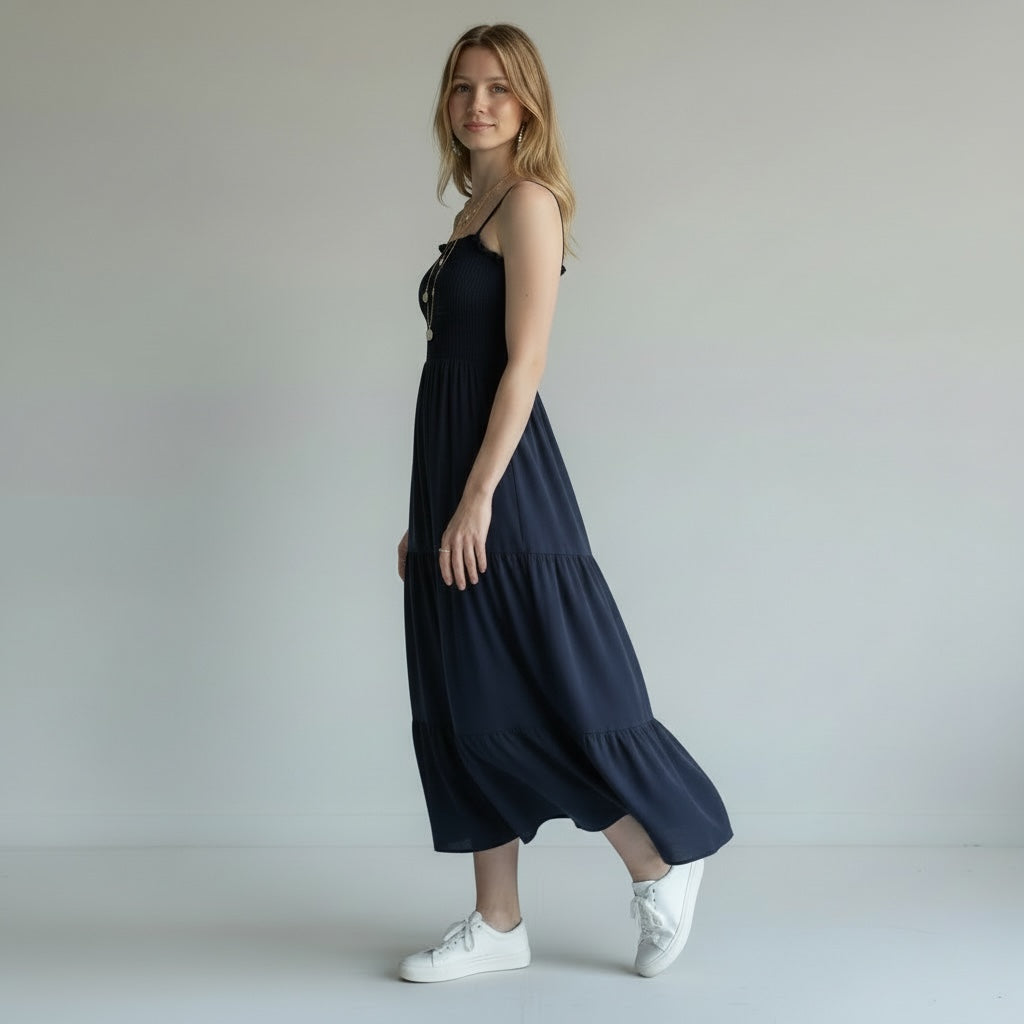 Ruffle Dress Navy Hiding Bella