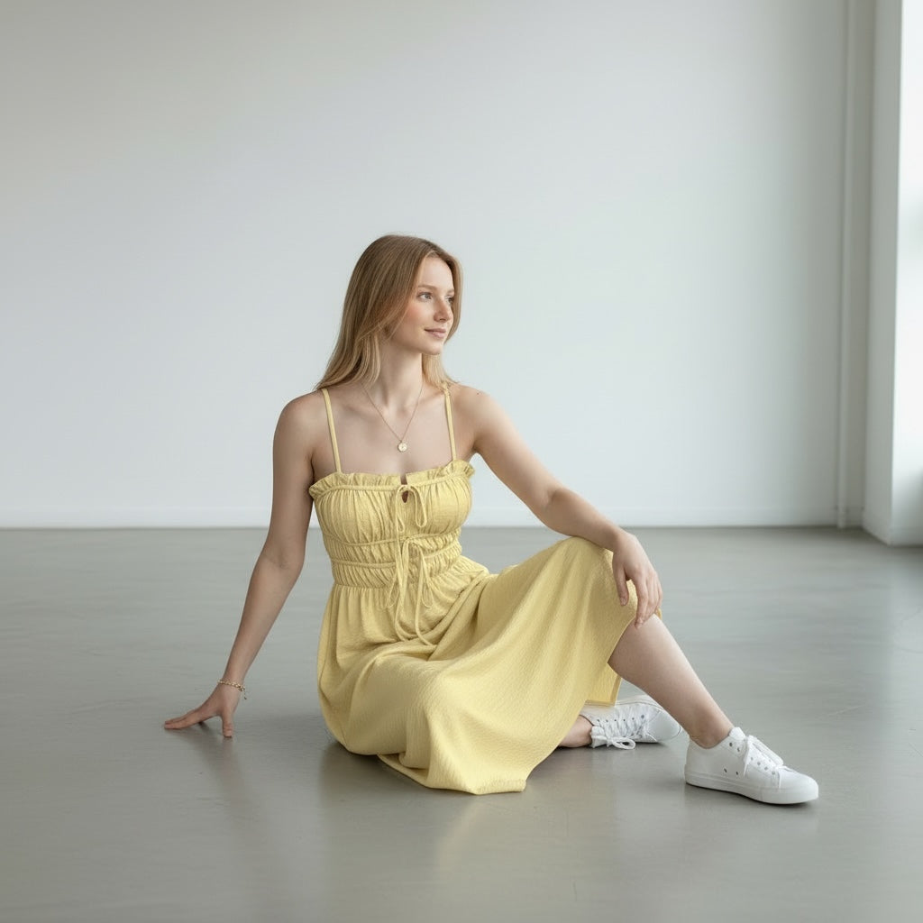 Ruffle Dress Yellow Hiding Bella