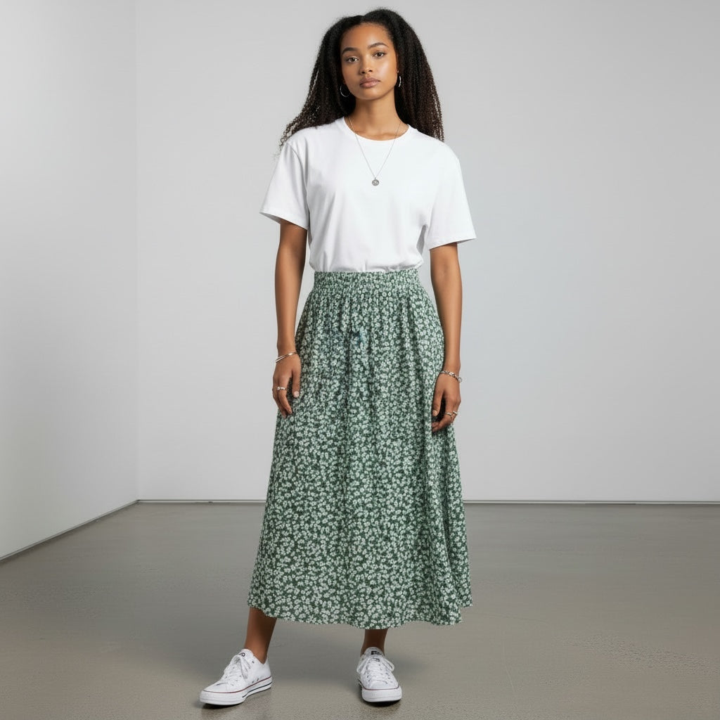 Maxi Skirt Green Floral Hiding Bella