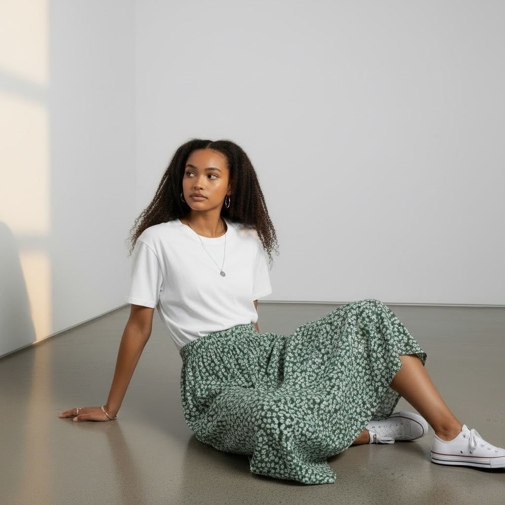 Maxi Skirt Green Floral Hiding Bella