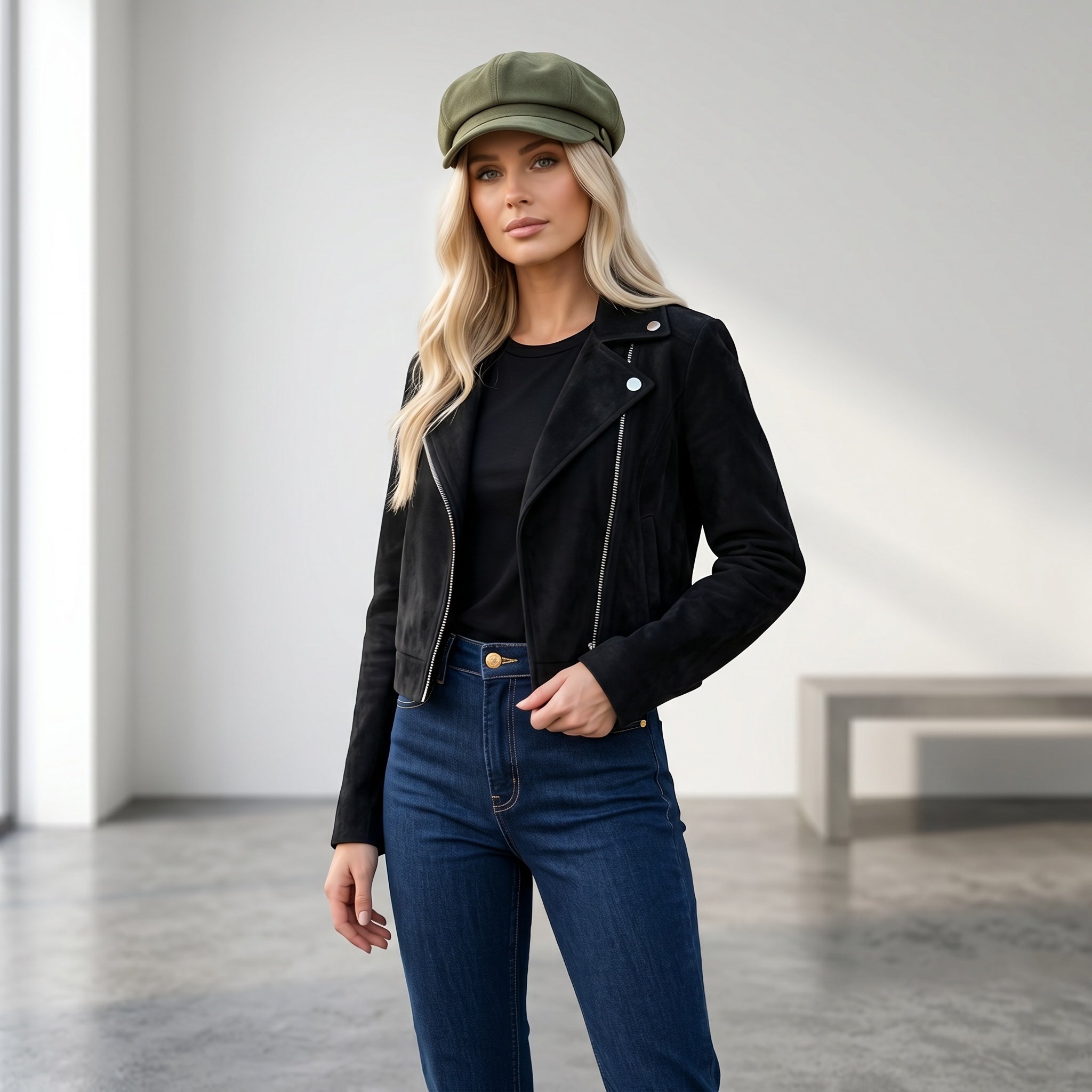 Suede Moto Jacket Black Crop