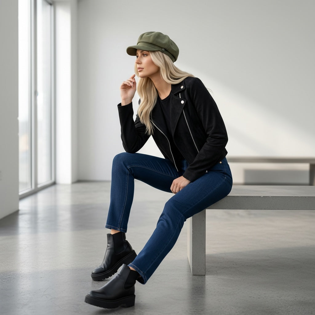 Suede Moto Jacket Black Crop