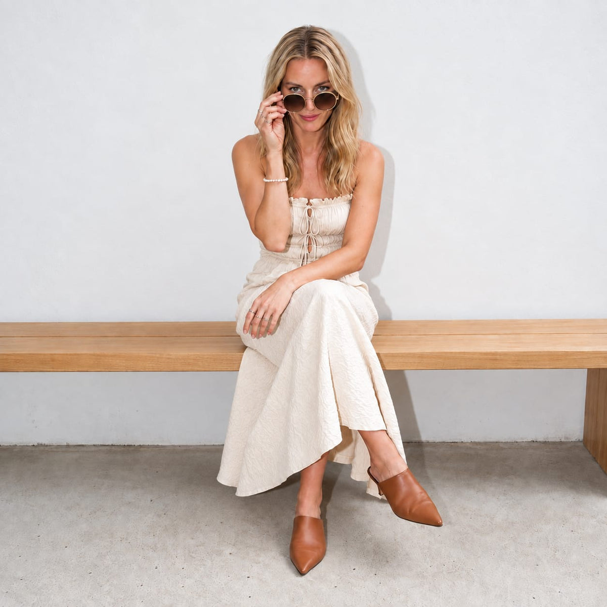 Shirred Dress Pearl White