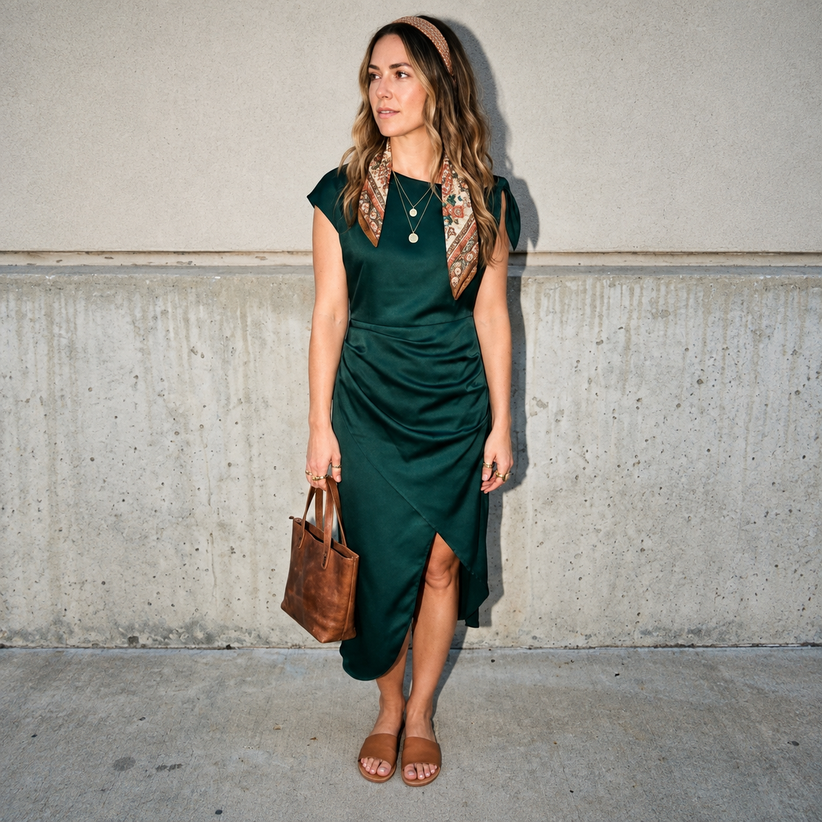 Satin Dress Dark Green