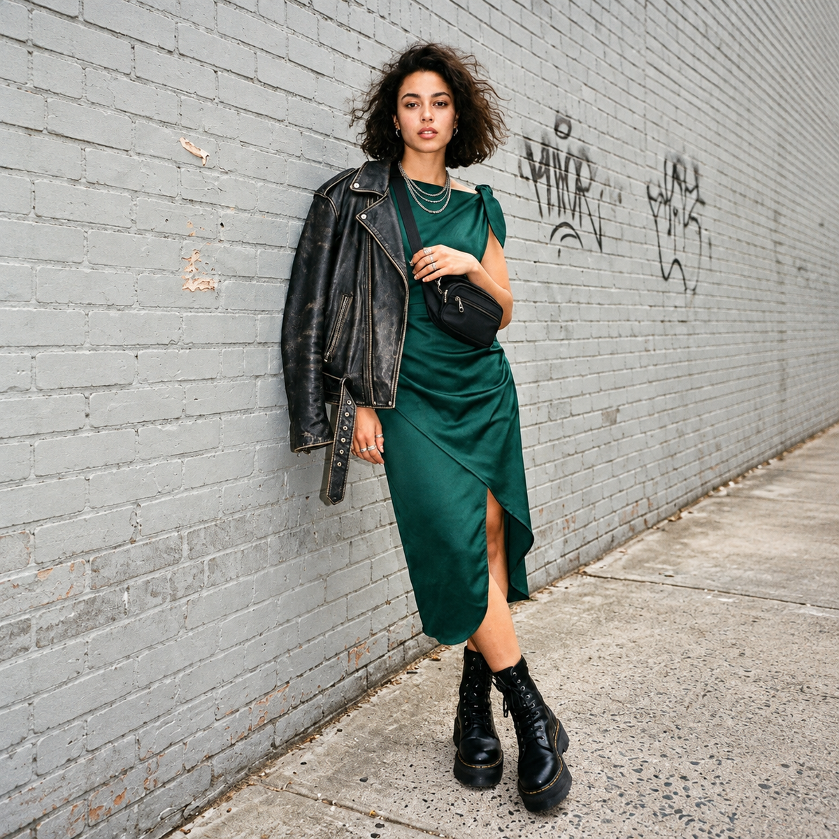 Satin Dress Dark Green