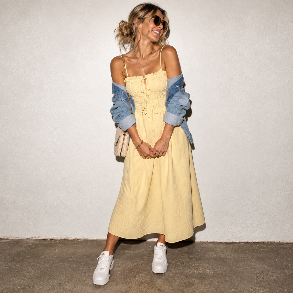 Shirred Dress Yellow