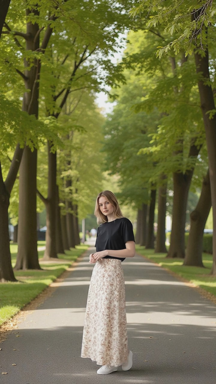 Apricot Floral High Waist Maxi Skirt
