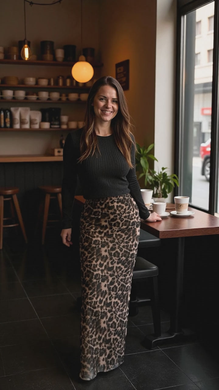 Leopard Tube Skirt Coffee Brown