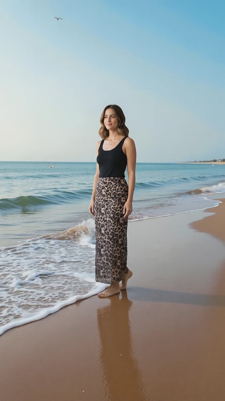 Leopard Tube Skirt Coffee Brown